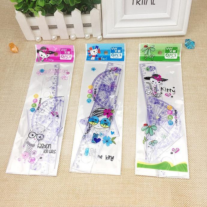 Bộ 4 thước kẻ học sinh hoạt hình 20cm