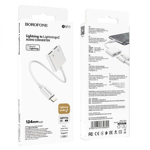 [WHNR09605] Jack Chuyển Đổi Borofone BV11 Lightning 2 in 1 - 1 Đầu Sạc Lightning, 1 Đầu Tai Nghe Lightning